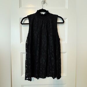 Cable & Gauge Lace Sleeveless Blouse Medium NWT Black Mock Neck Top